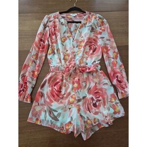 Fraiche By J Romper Women's Medium Floral Long Sleeve Romantic Watercolors‎ Fem